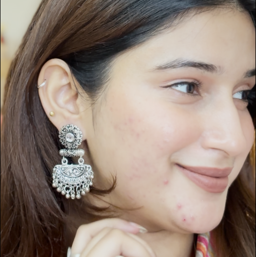 semi- circle hanging dangler earring (White)