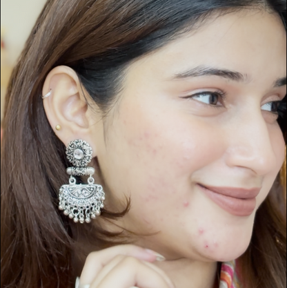 semi- circle hanging dangler earring (White)
