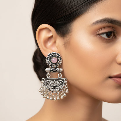 semi- circle hanging dangler earring (Baby Pink)