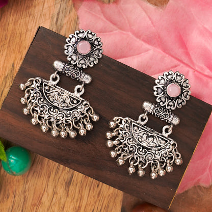 semi- circle hanging dangler earring (Baby Pink)