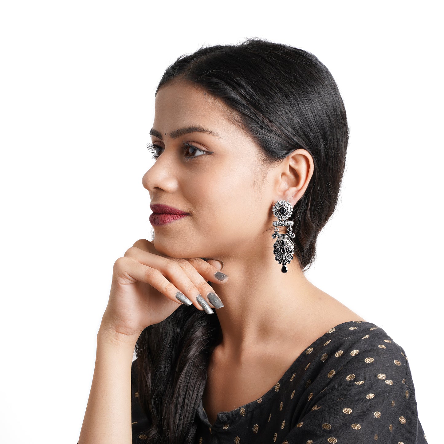 semi- circle hanging dangler earring (Black)