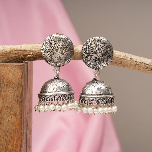 Rajwada Traditional Jhumka earrin (Silver)