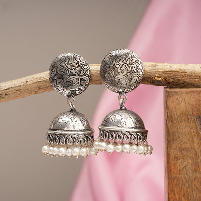 Rajwada Traditional Jhumka earrin (Silver)