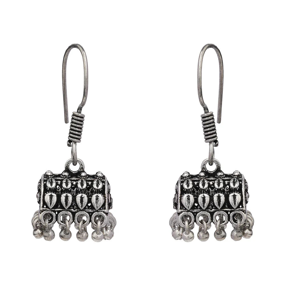 Peacock glow stone studded dangler earrings (White) Tiny Twinkle jhumki earring (Silver) Combo set