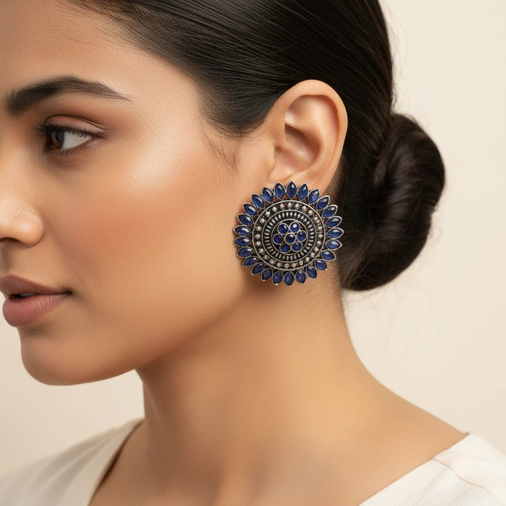 Peacock glow stone studded dangler & Traditional twish stud earring Combo set