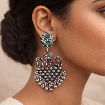 Chan-Chan ghunghroo dangler earring (Green)