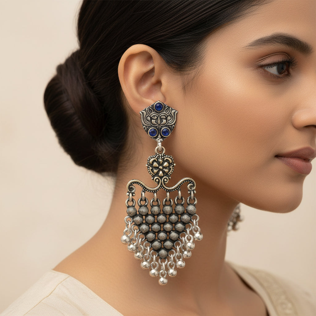 Chan-Chan ghunghroo dangler earring (Blue)