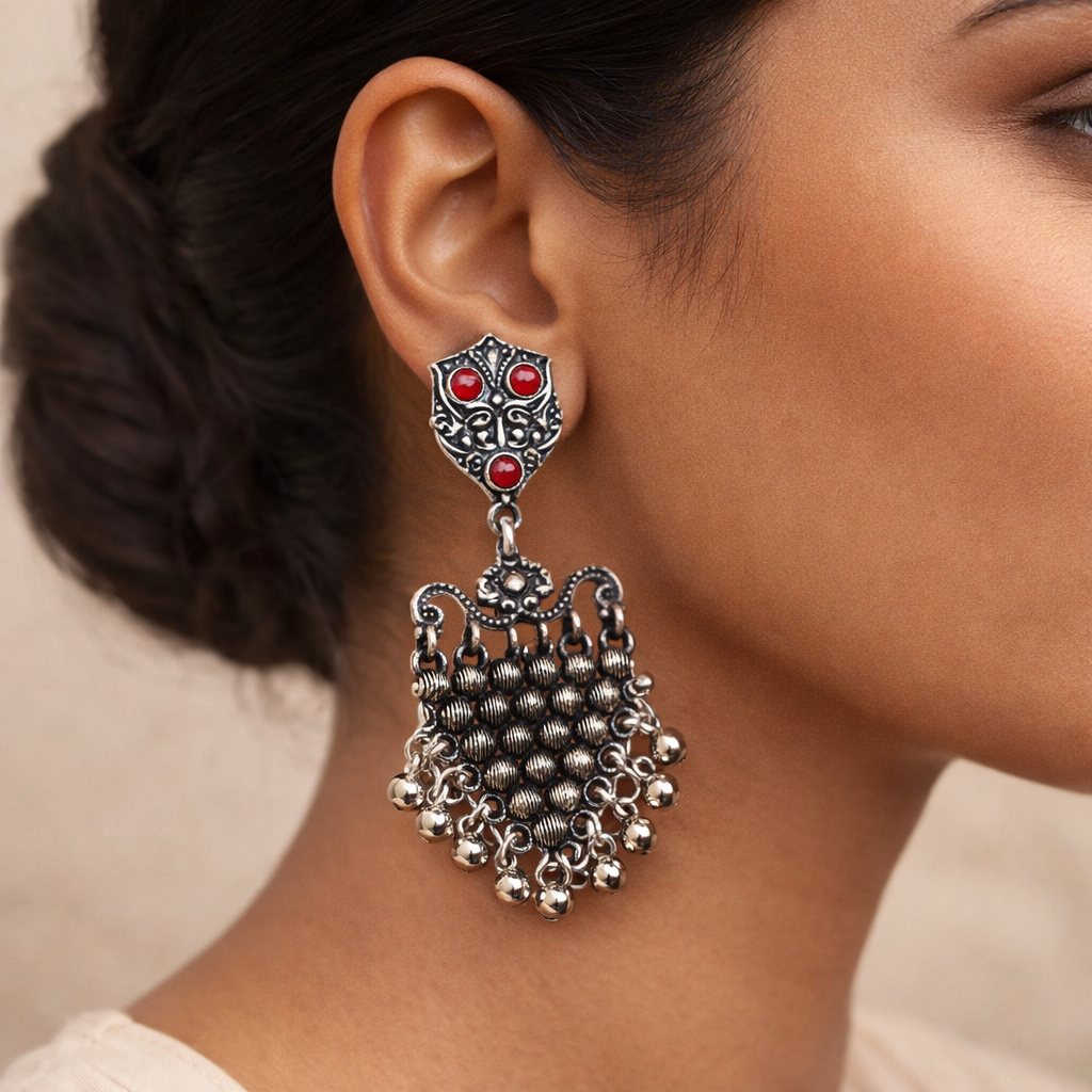 Chan-Chan ghunghroo dangler earring (Dark Red)