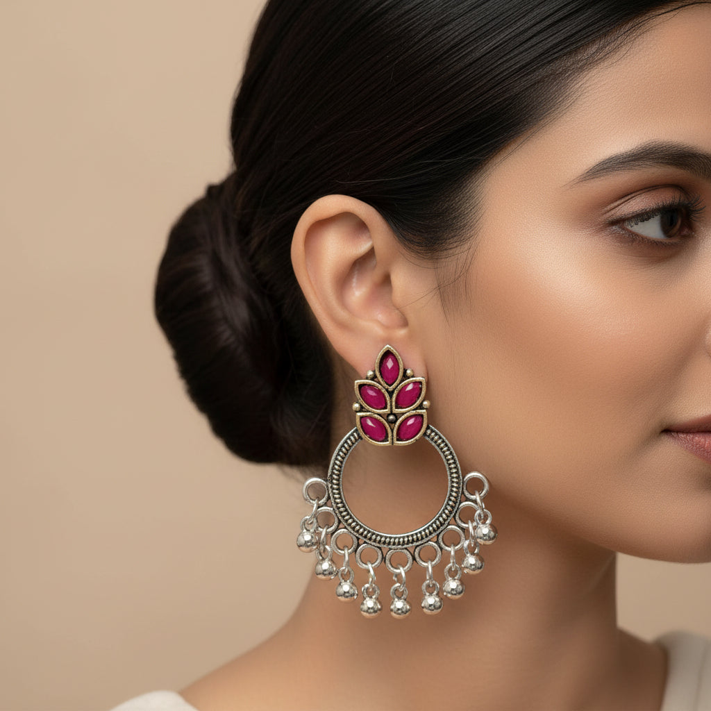 Fine Shine stud earrings (Red)&Flora-Aura stone studded dangler earrings (Yellow) Combo set