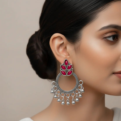 Kalash Kamal earring (Light Orange) Fine Shine stud earrings (Red) Combo set