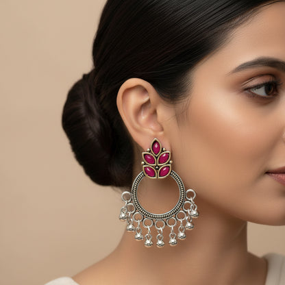 Fine Shine stud earrings (Red)&Beauty Bloom ghunghroo jhumki earring (Black) Combo set