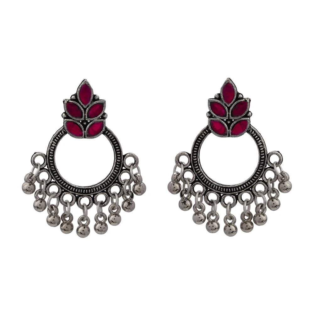 Peacock glow stone studded dangler earrings (White) Fine Shine stud earrings (Red) Combo set