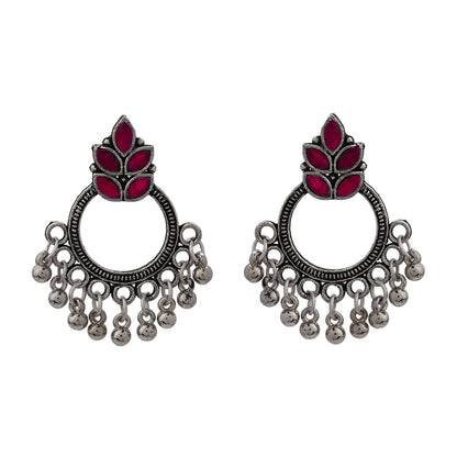 Peacock glow stone studded dangler earrings (White) Fine Shine stud earrings (Red) Combo set