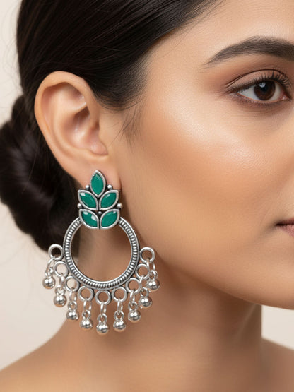 Carved Charm Dangler earrings (White) Fine Shine stud earrings (Green) Combo set