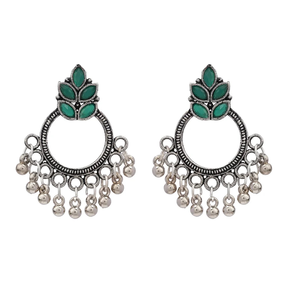Carved Charm Dangler earrings (White) Fine Shine stud earrings (Green) Combo set