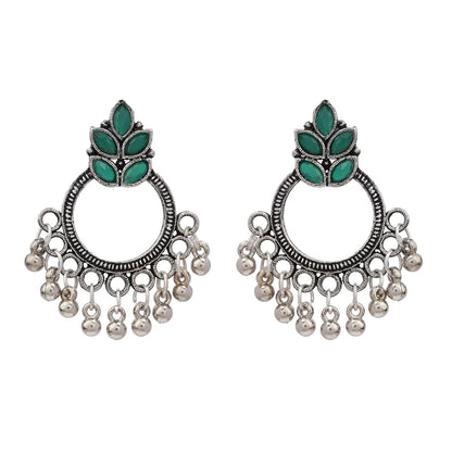 Carved Charm Dangler earrings (White) Fine Shine stud earrings (Green) Combo set