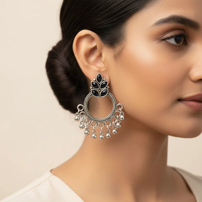 Kalash Kamal earring (Light Orange) Fine Shine stud earrings (Black) Combo set