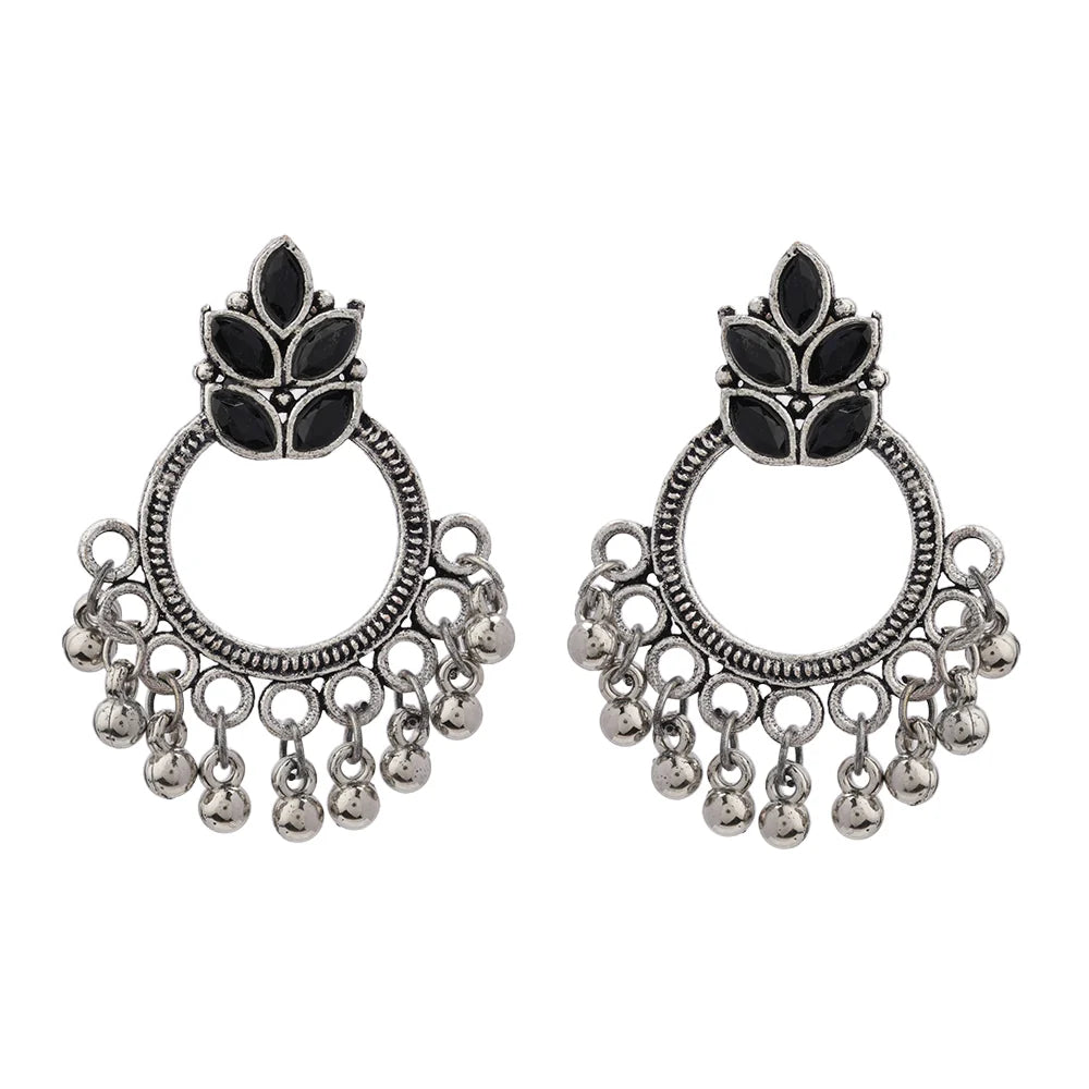 Peacock glow stone studded dangler earrings (White) Fine Shine stud earrings (Black) Combo set