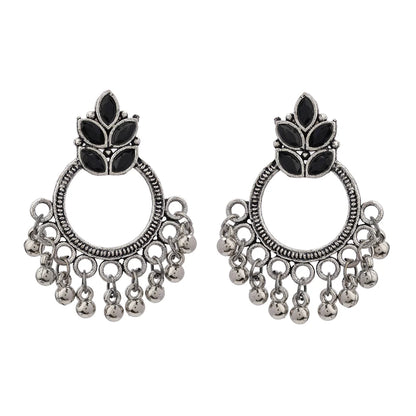 Peacock glow stone studded dangler earrings (White) Fine Shine stud earrings (Black) Combo set
