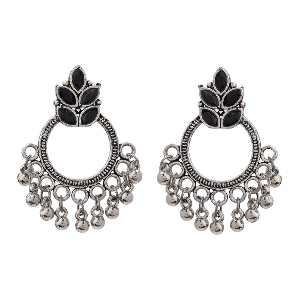 Carved Charm Dangler earrings (White) Fine Shine stud earrings (Black) Combo set