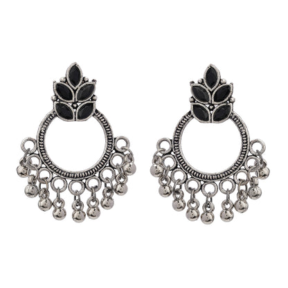 Carved Charm Dangler earrings (White) Fine Shine stud earrings (Black) Combo set