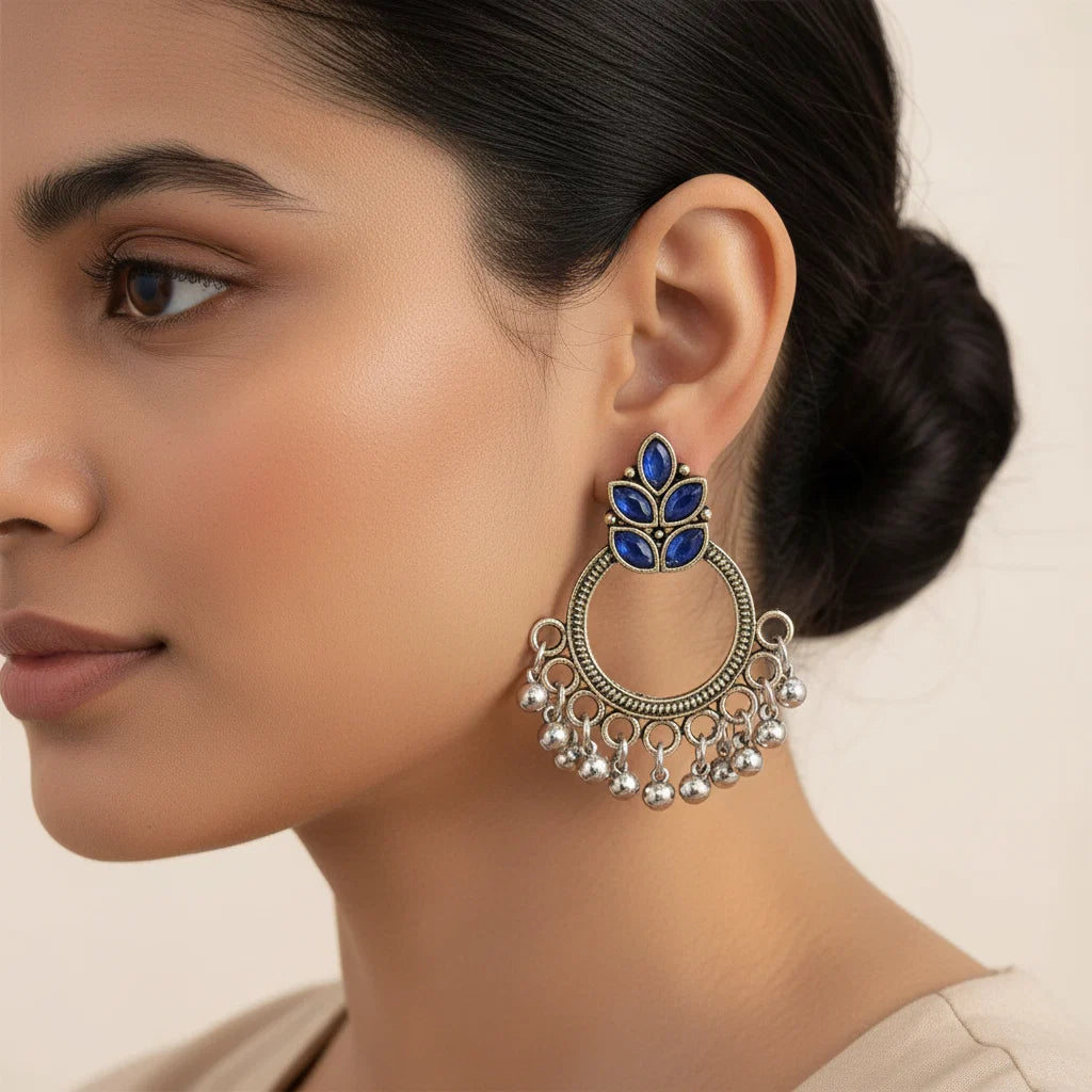 Kalash Kamal earring (Light Orange) Fine Shine stud earrings (Blue) Combo set
