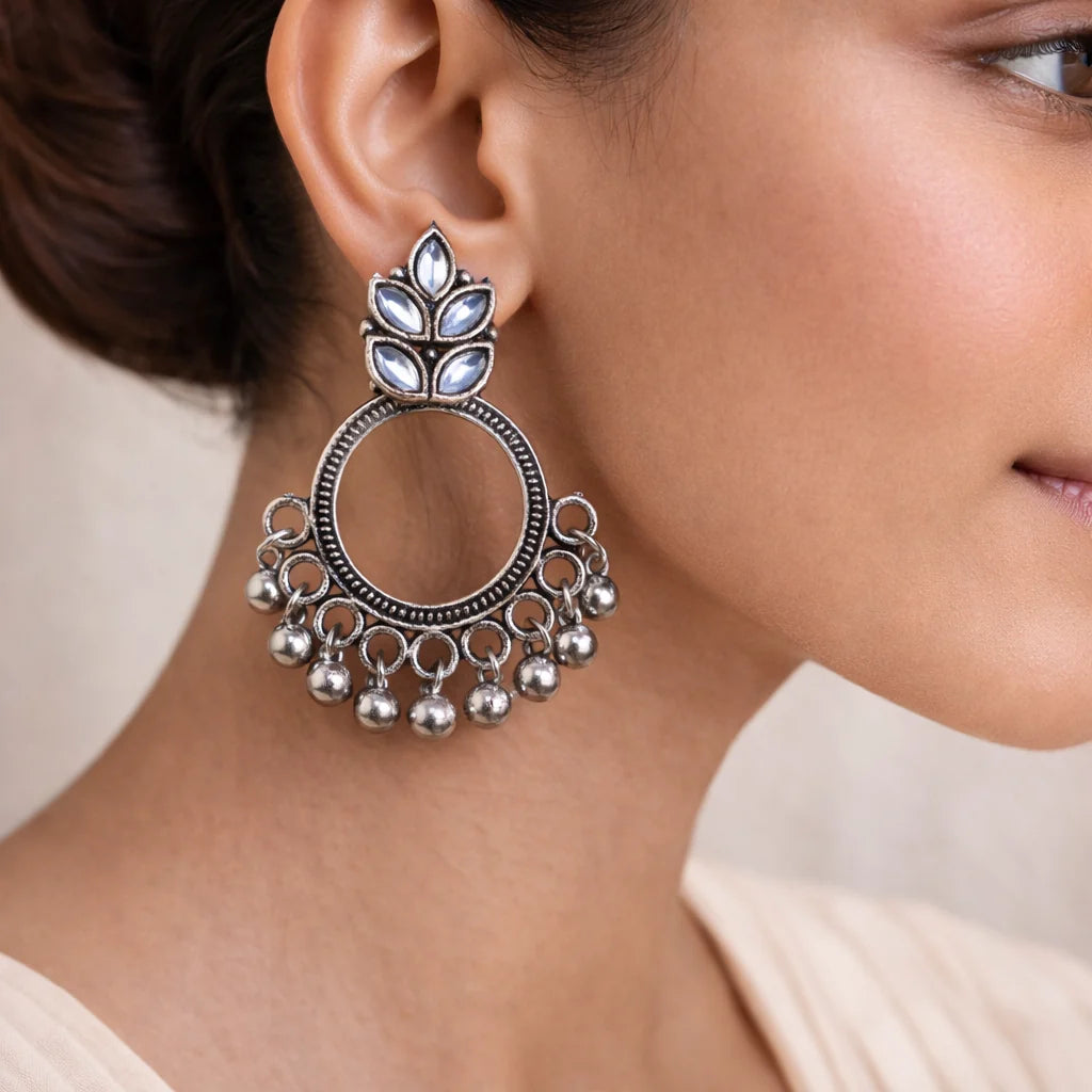 Kalash Kamal earring (Light Orange) Fine Shine stud earrings (White) Combo set