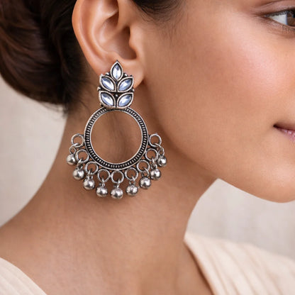 Kalash Kamal earring (Light Orange) Fine Shine stud earrings (White) Combo set