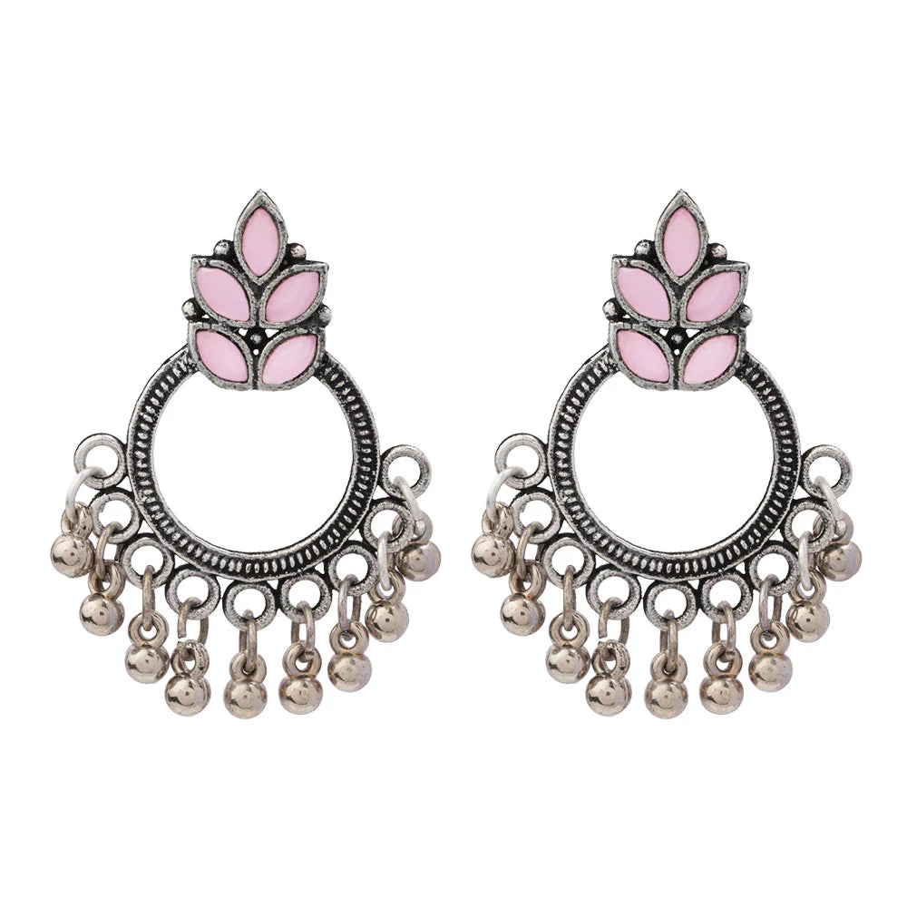 Carved Charm Dangler earrings (White) Fine Shine stud earrings (Baby Pink) Combo set