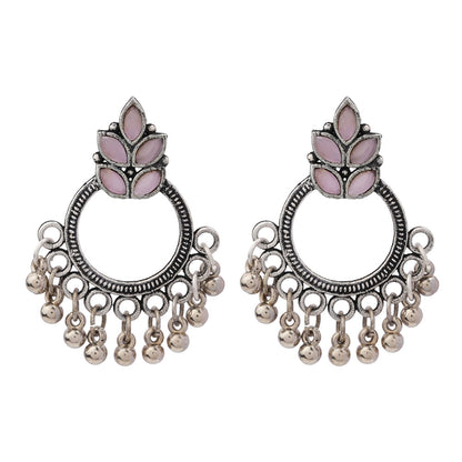 Royal Triple Bell Layered Jhumka Earring (Dark Maroon) Fine Shine stud earrings (Baby Pink) Combo set