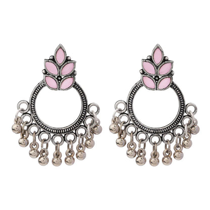 Royal Triple Bell Layered Jhumka Earring (Black) Fine Shine stud earrings (Baby Pink) Combo set