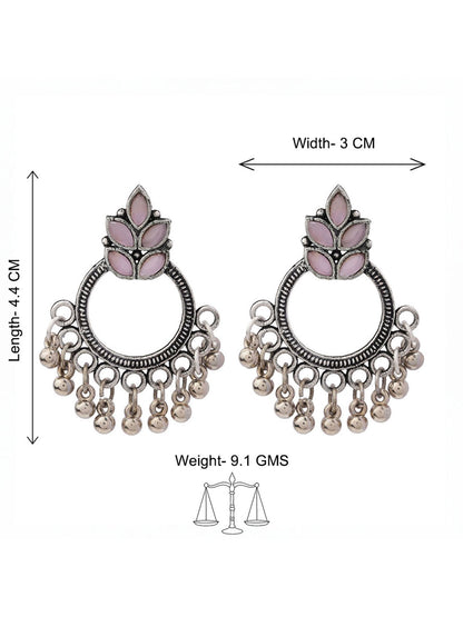 Carved Charm Dangler earrings (White) Fine Shine stud earrings (Baby Pink) Combo set