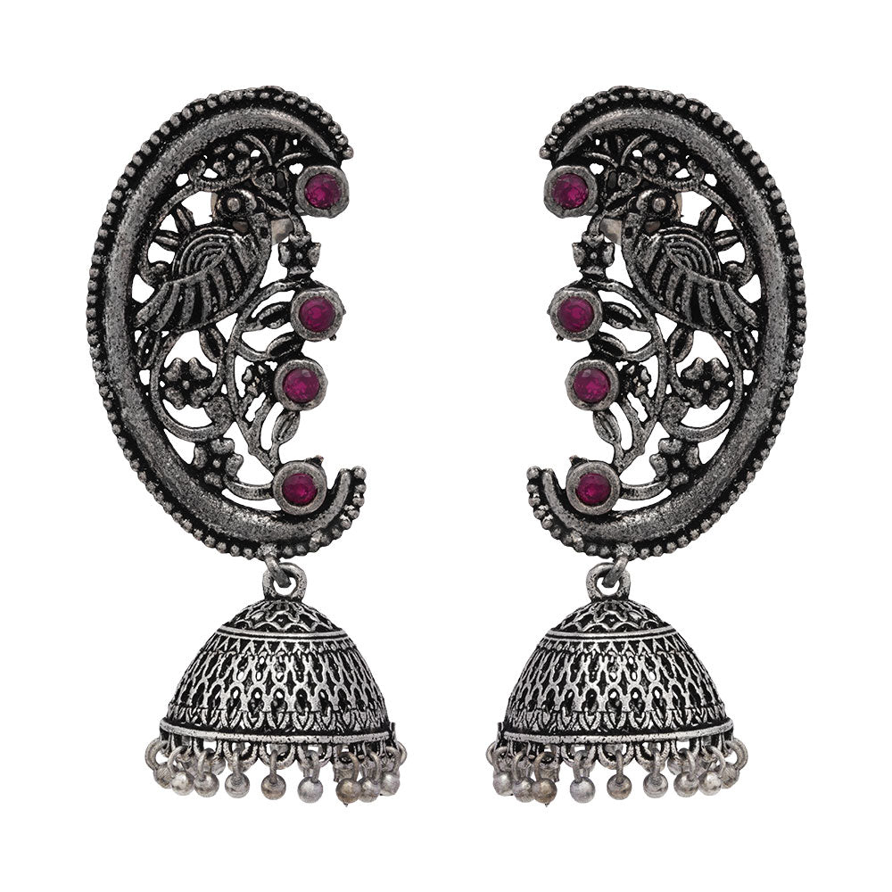 Moon-lit Mayur Jhumki earrings (Red)