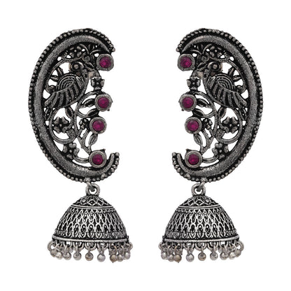 Moon-lit Mayur Jhumki earrings (Red)