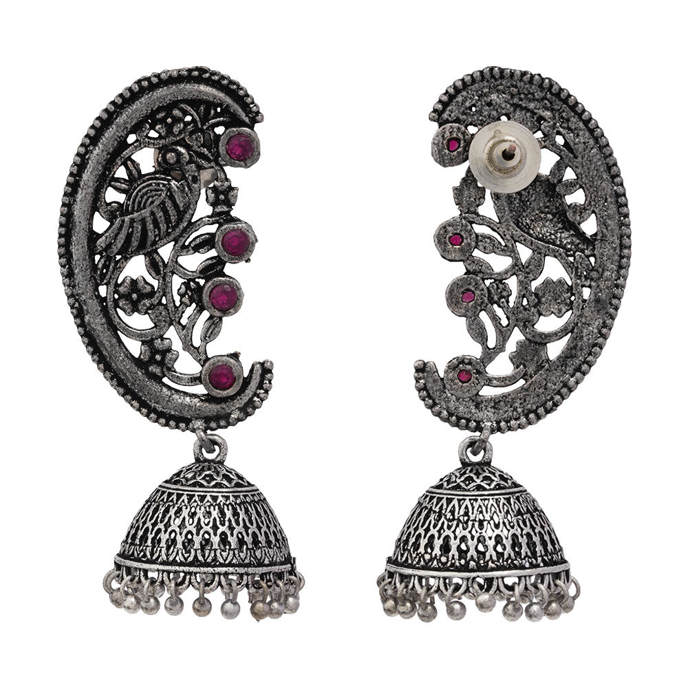 Moon-lit Mayur Jhumki earrings (Red)