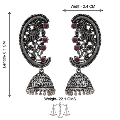 Moon-lit Mayur Jhumki earrings (Red)