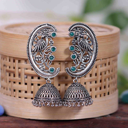 Moon-lit Mayur Jhumki earrings (Green)