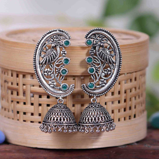 Moon-lit Mayur Jhumki earrings (Green)