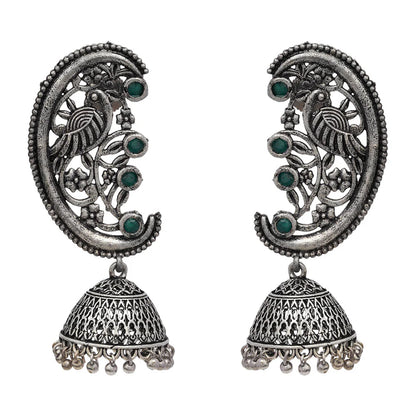 Royal Triple Bell Layered Jhumka Earring (Dark Maroon) Moon-lit Mayur Jhumki earrings (Green) Combo set