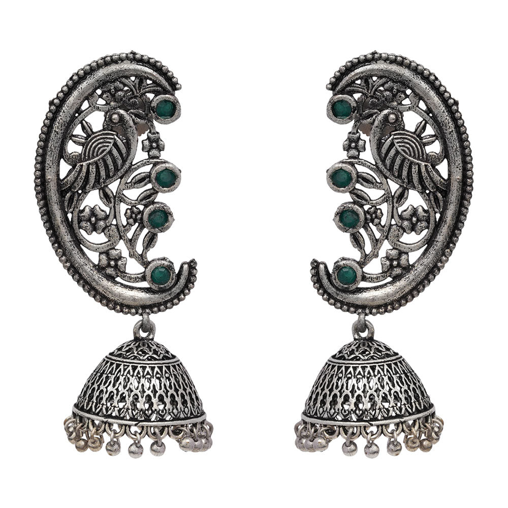 Leaf Cascade jhumki earrings (Red) Moon-lit Mayur Jhumki earrings (Green) Combo set