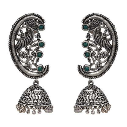 Leaf Cascade jhumki earrings (Red) Moon-lit Mayur Jhumki earrings (Green) Combo set