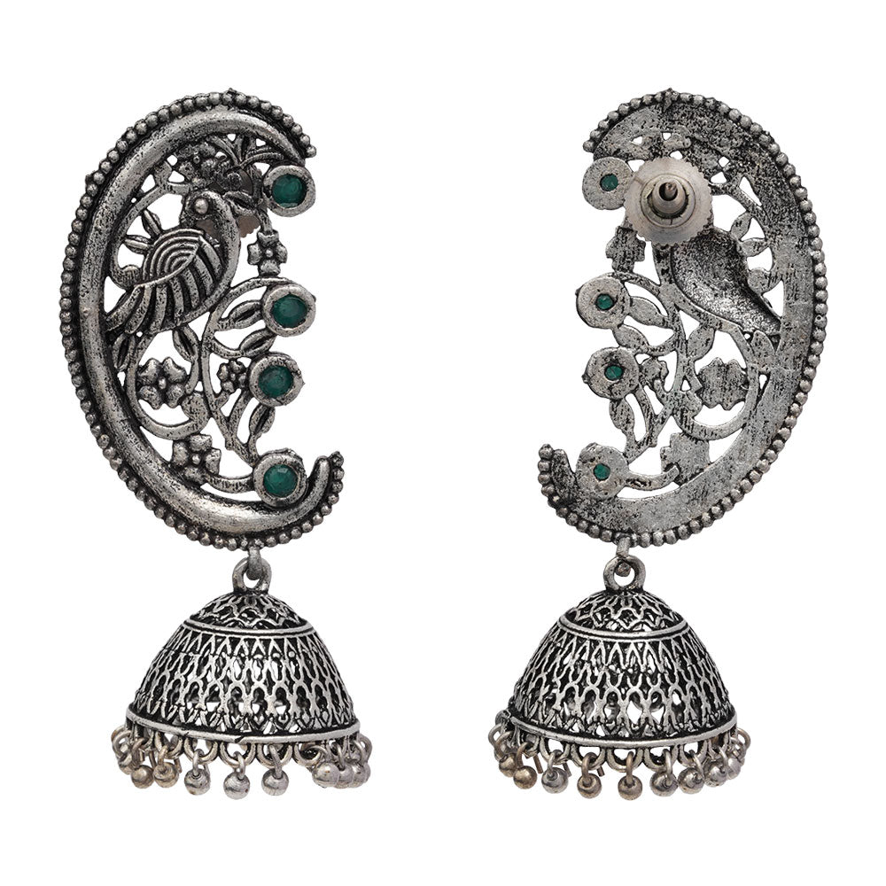 Moon-lit Mayur Jhumki earrings (Green)