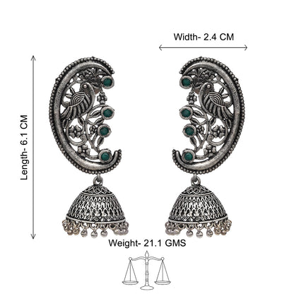 Moon-lit Mayur Jhumki earrings (Green)