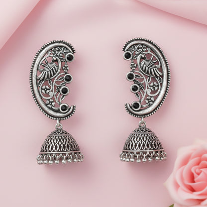 Moon-lit Mayur Jhumki earrings (Black)