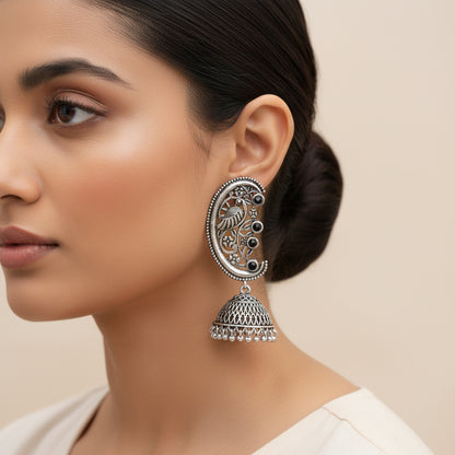 Moon-lit Mayur Jhumki earrings (Black)