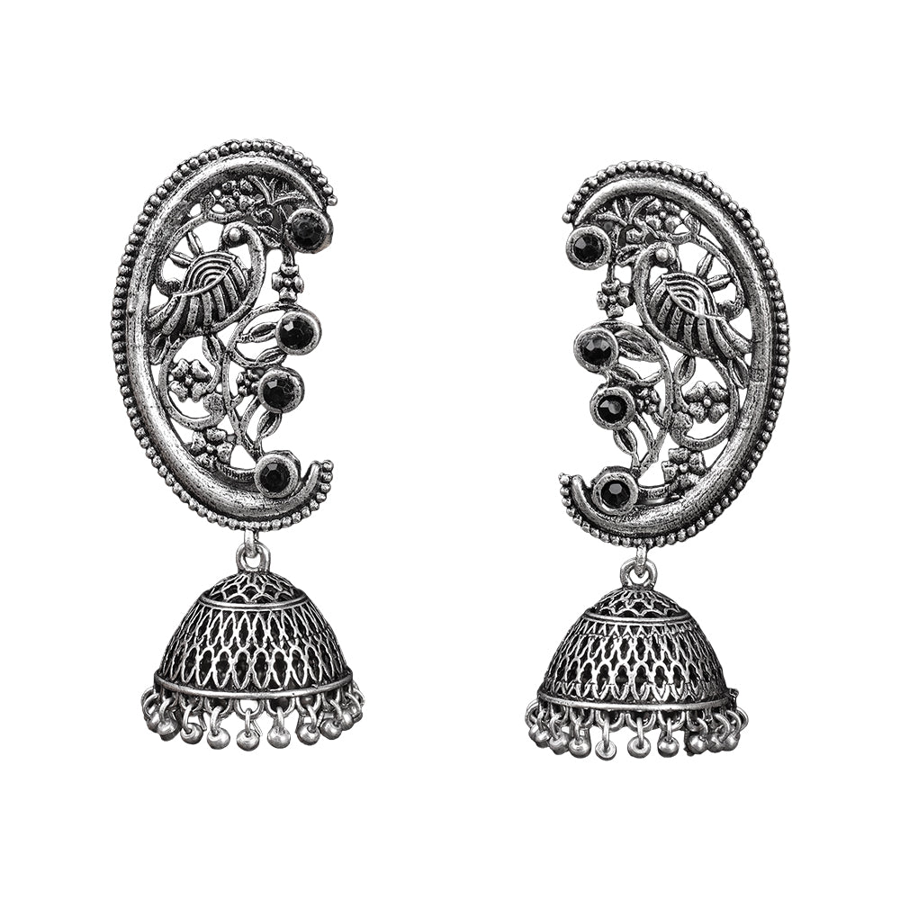 Moon-lit Mayur Jhumki earrings (Black)