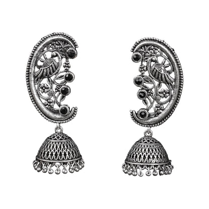 Moon-lit Mayur Jhumki earrings (Black)