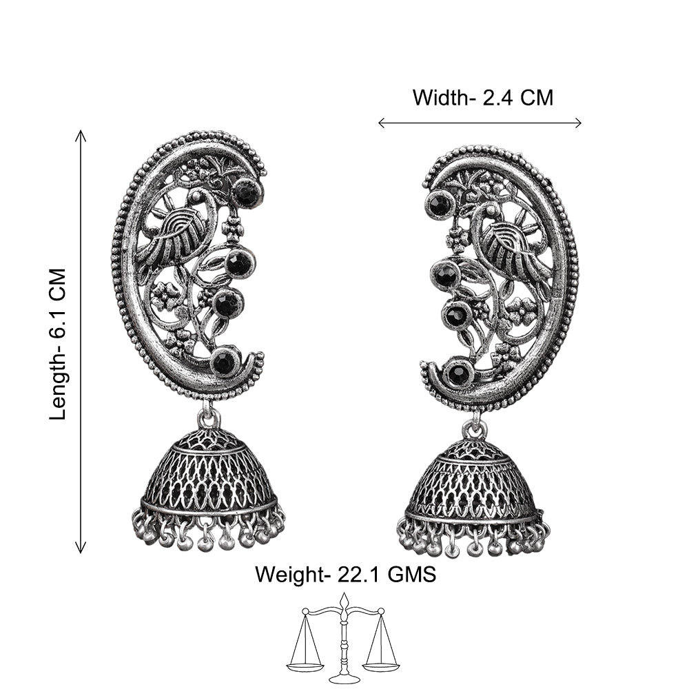 Moon-lit Mayur Jhumki earrings (Black)