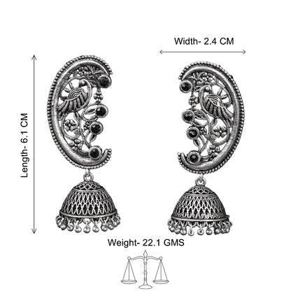 Moon-lit Mayur Jhumki earrings (Black)