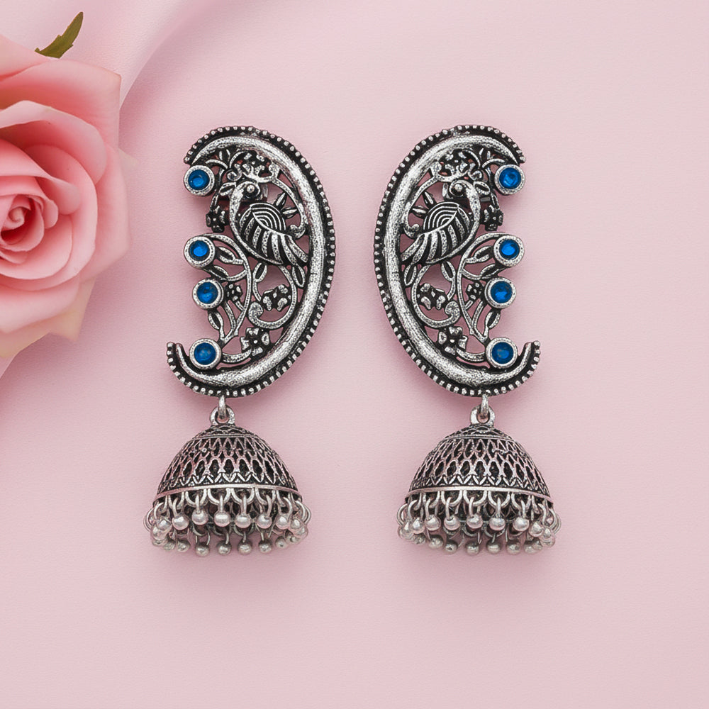 Moon-lit Mayur Jhumki earrings (Blue)